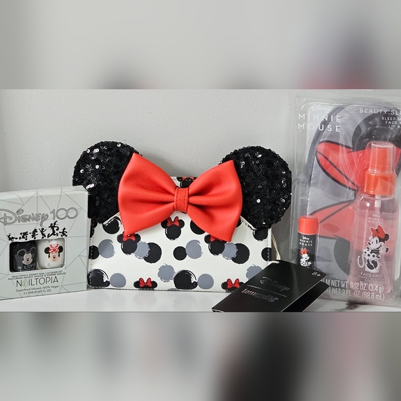 Loungefly Handbags - Disney Loungefly Minnie Mouse Wallet, Minnie Mouse Beauty Set Bundle- NEW